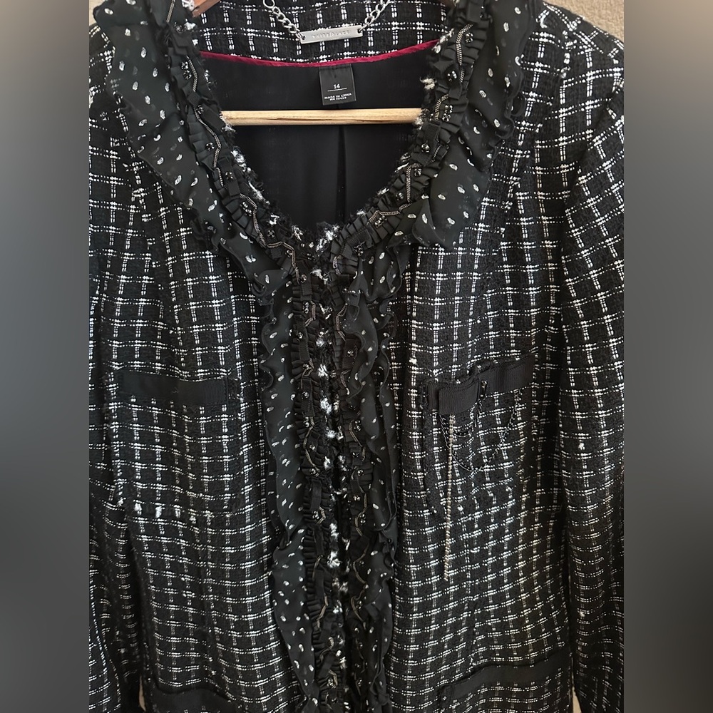 White House Black Market Black and White Checkered Blazer Size 14 - Picture 2 of 12
